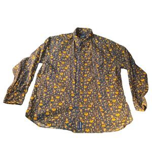 Structure Paisley Button Up Shirt Men Sz‎ L Blue Yellow 70s Workwear Floral